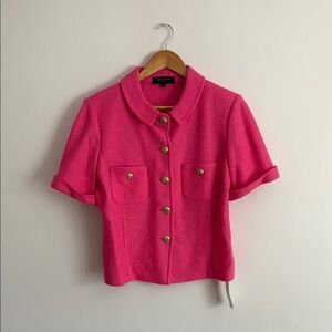 St. John Pink Tweed Short Sleeve Button-Up Jacket Size 12